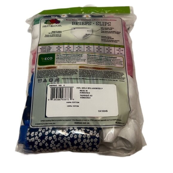 NWT Fruit of the Loom Youth Girls Brief Slips Cotton 9 Pack Panty Underwear 6 - Picture 3 of 3